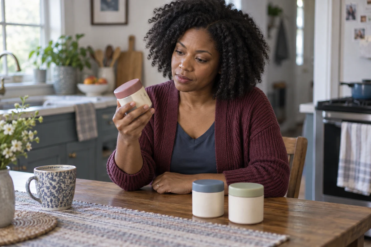 Parent checking a generic closed food package. AI-generated illustration.