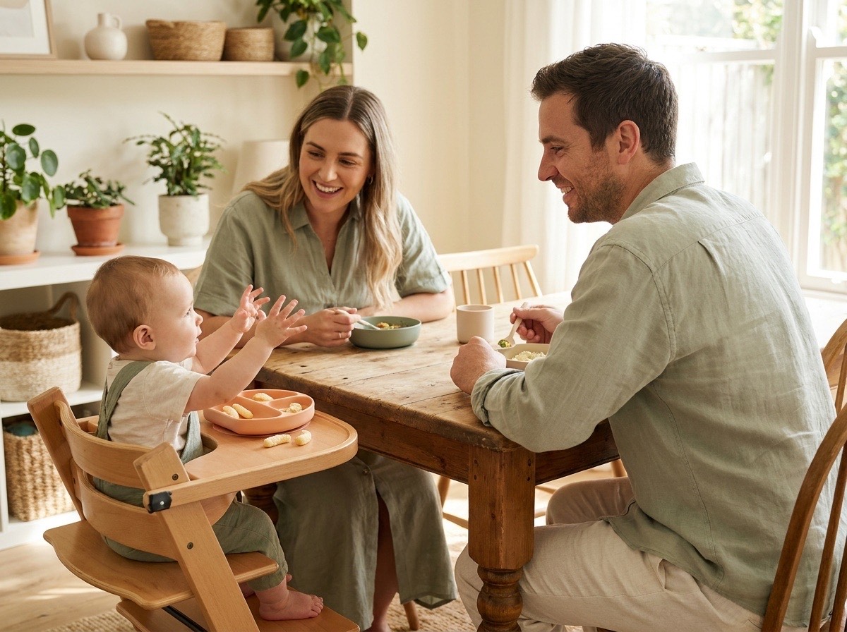 Family eating together with baby at the table