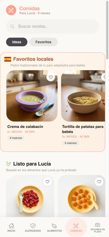 Pantalla de recetas