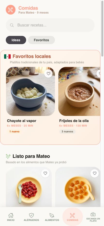 Pantalla de recetas