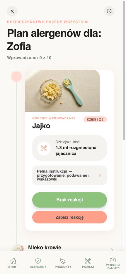 Ekran monitora alergenów w aplikacji Yummy Bites