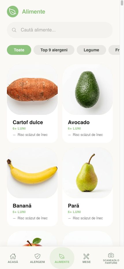 Ecran detalii aliment avocado
