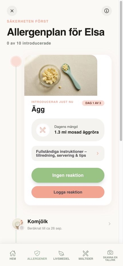 Allergen-tracker-skärm i Yummy Bites-appen