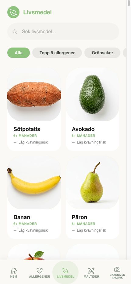 Skärm för detaljer om avokado