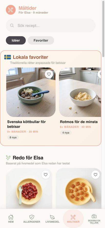 Receptskärm i Yummy Bites-appen